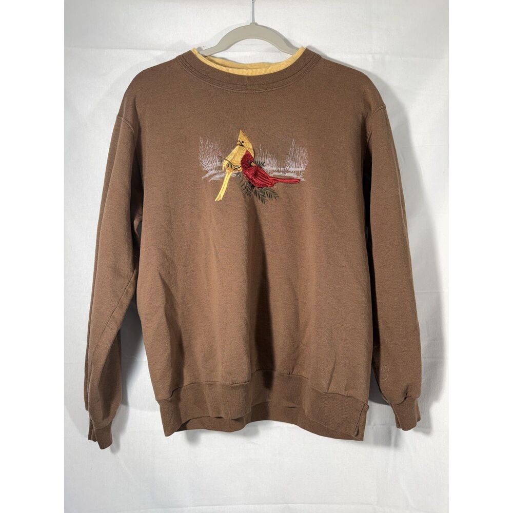 Vintage 90s Women's S/M Brown Embroidered Cardinal Double Collar Sweatshirt